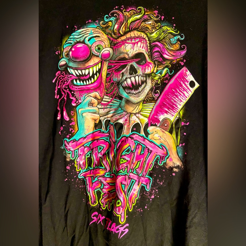 Fright Fest Six Flags Long Sleeve Shirt Black XL Cotton Embossed Text